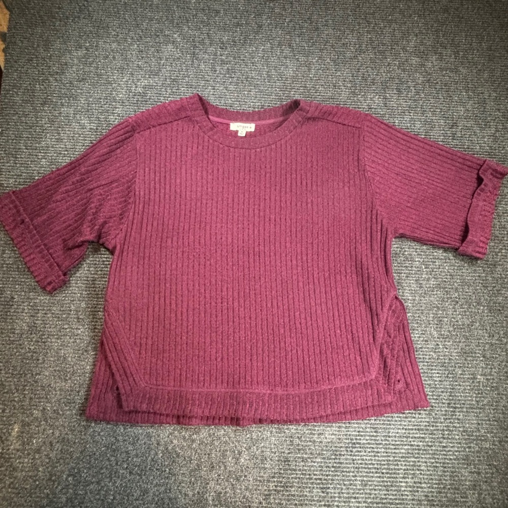 Umgee USA Burgundy Ribbed Knit Short Sleeve Top XL WA5984-T Wine Crew Neck Shirt